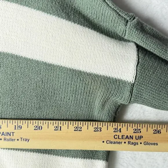 Beach Riot Checkered & Stripe Knit Crewneck Sweater Sage Green Cream Women M - Picture 5 of 8
